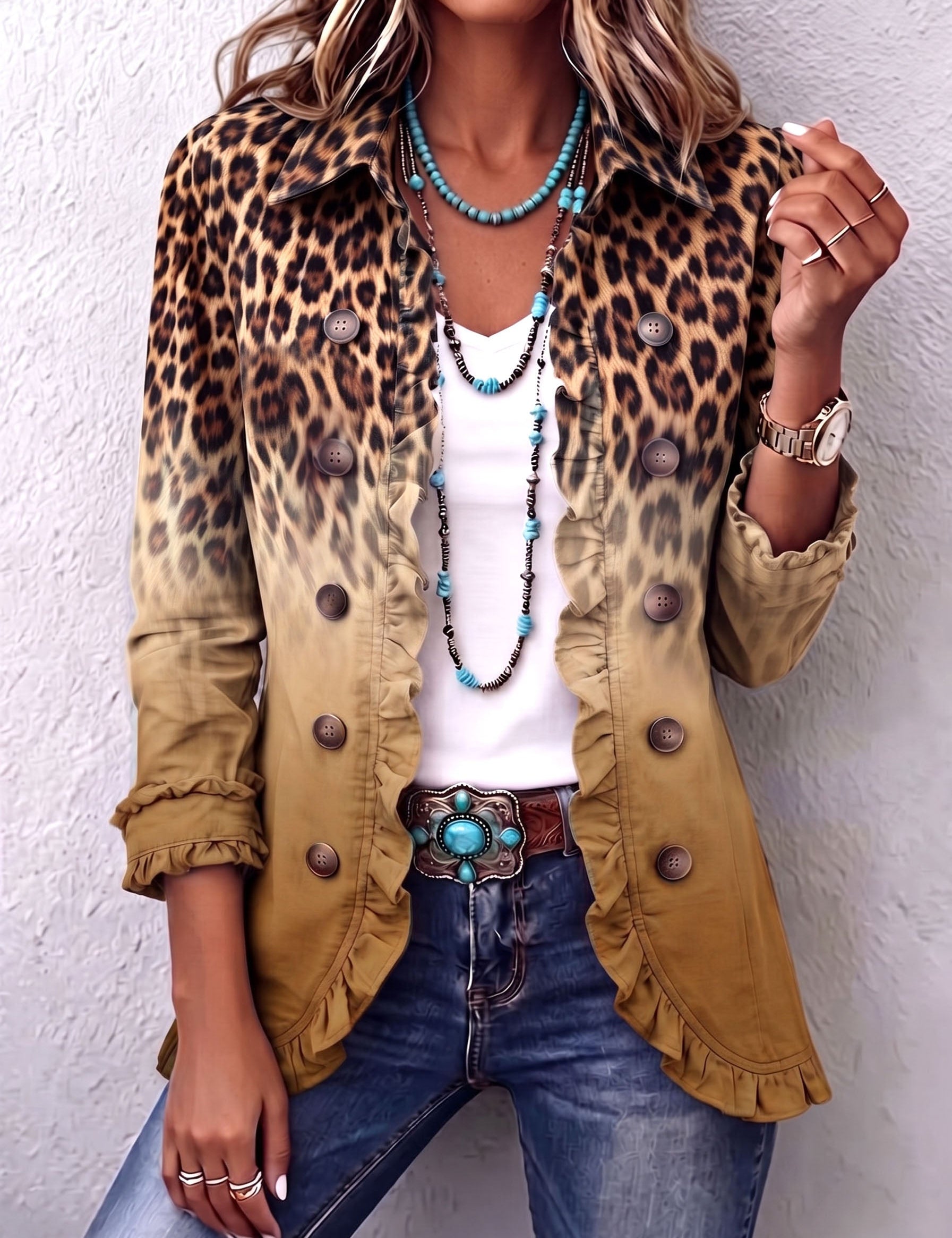 Mercedes | Casaco Blazer Leopardo Degradado com Volantes