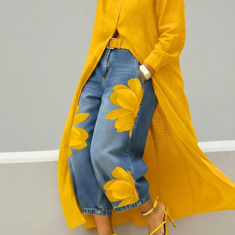 Marilou | Vestido em Linho e Conjunto Floral de Denim