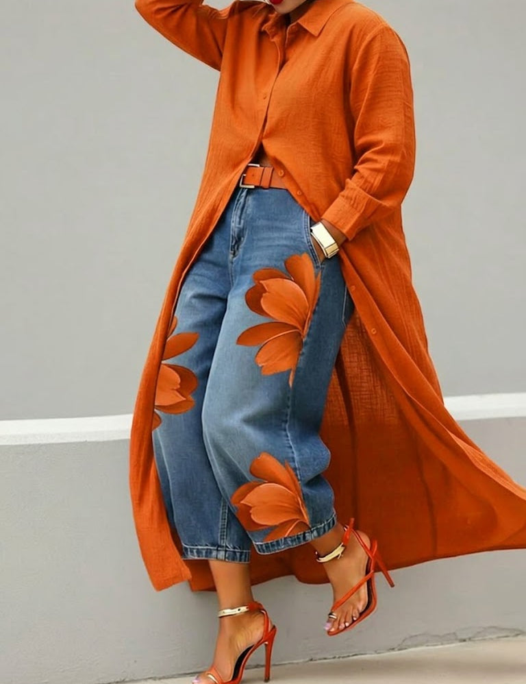 Marilou | Vestido em Linho e Conjunto Floral de Denim