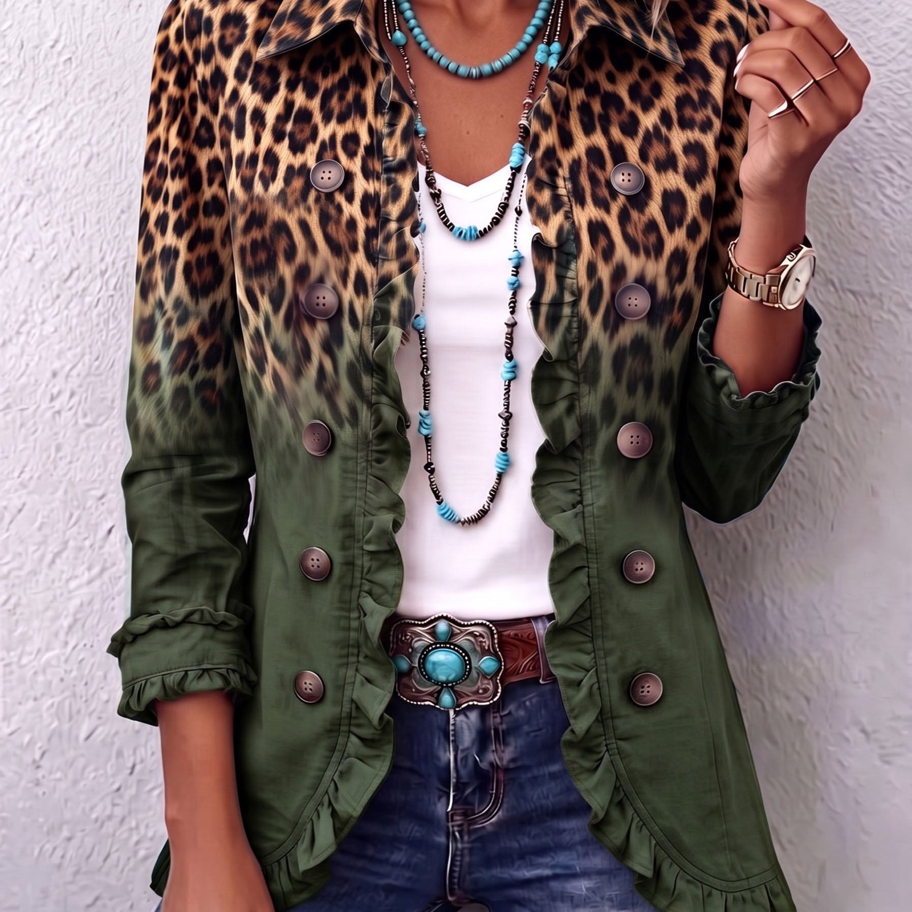 Mercedes | Casaco Blazer Leopardo Degradado com Volantes