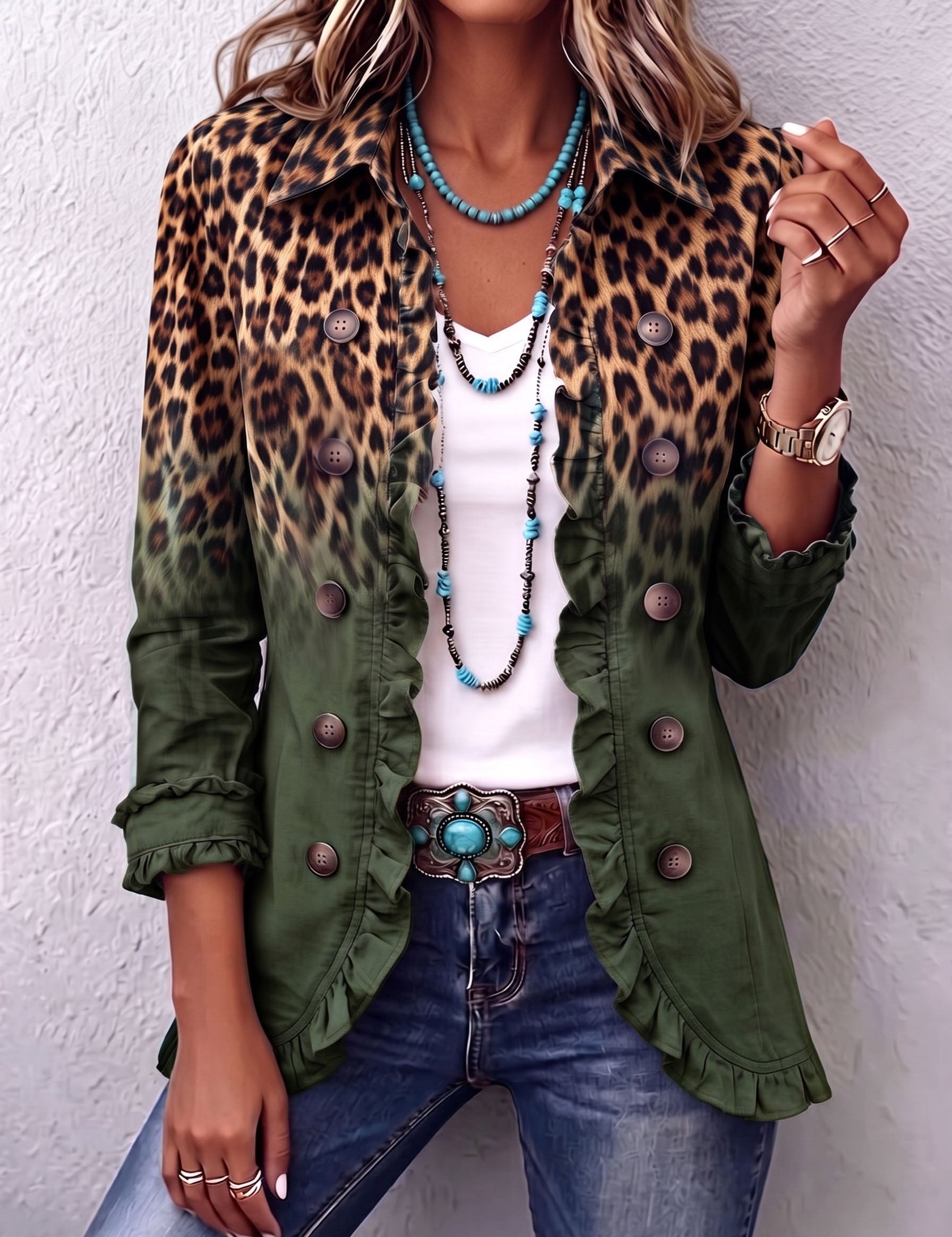 Mercedes | Casaco Blazer Leopardo Degradado com Volantes