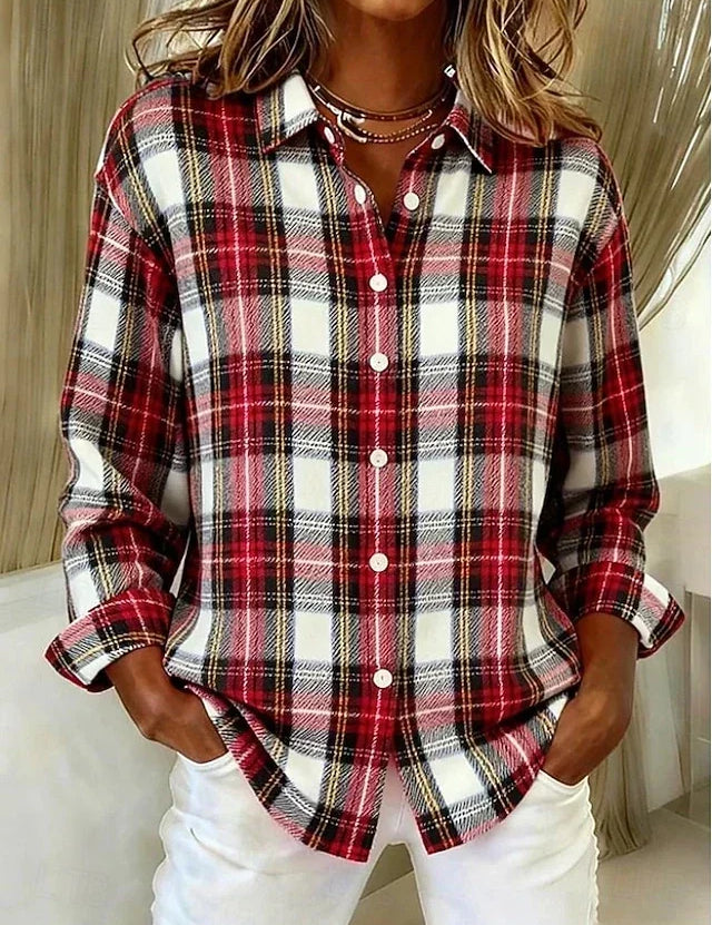 Delamont Paris | Blusa Vintage em Estampa Xadrez com Botão Frontal