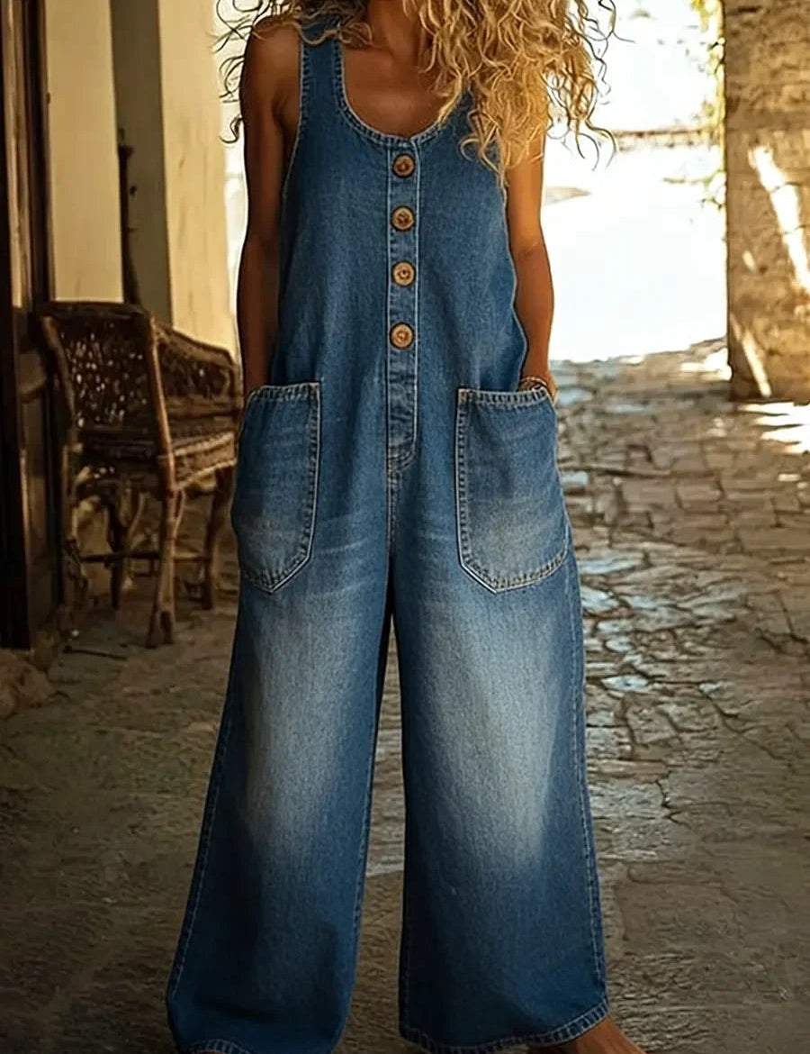 Graça - Macacão de Algodão Denim Lavado Vintage