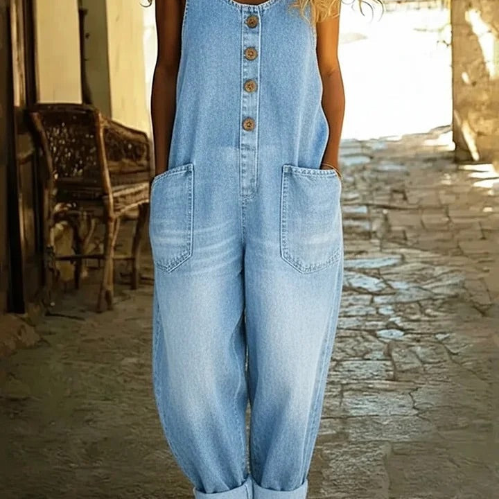 Graça - Macacão de Algodão Denim Lavado Vintage
