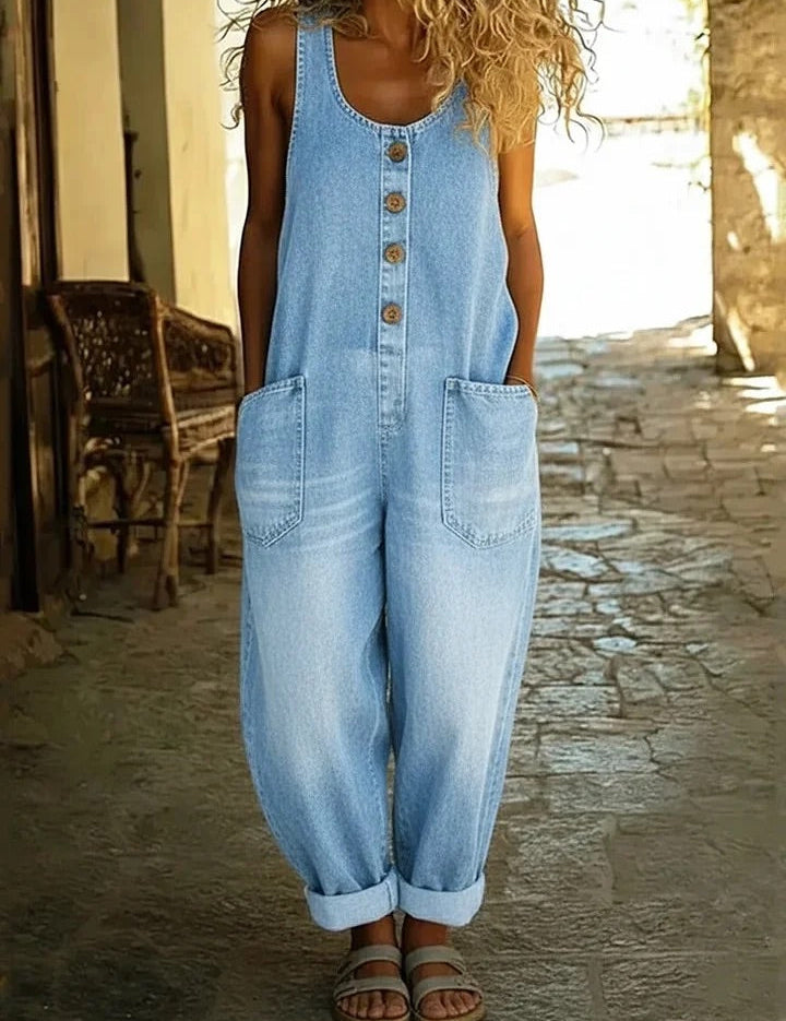 Graça - Macacão de Algodão Denim Lavado Vintage