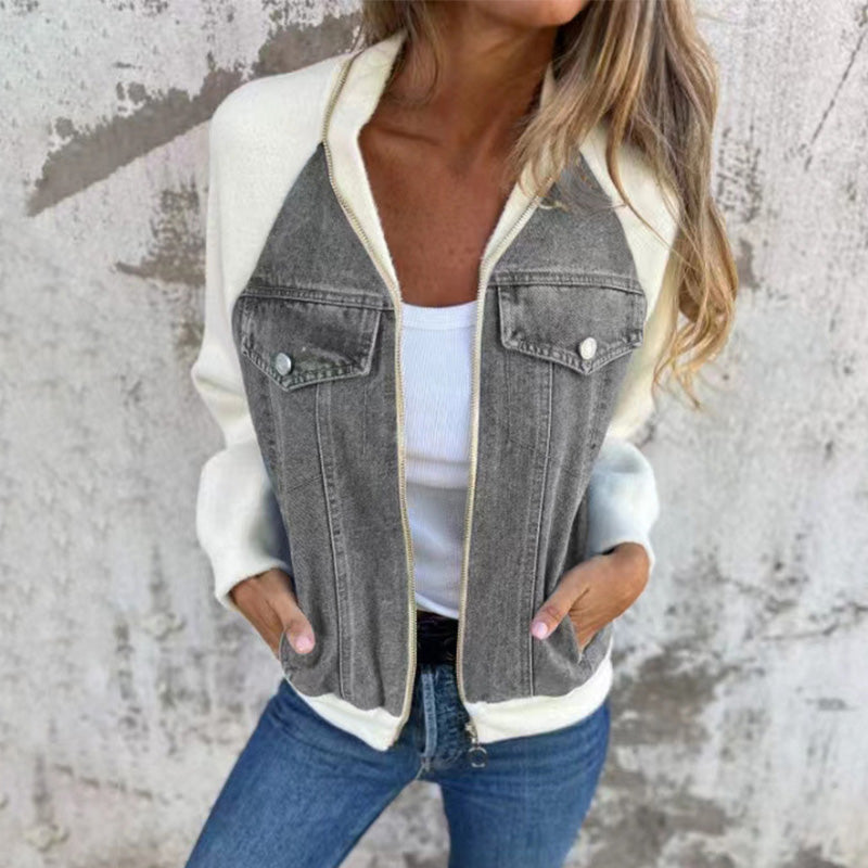 🔥 Promoção de Primavera: -50% 🔥 Casaco em denim com fecho éclair para mulheres