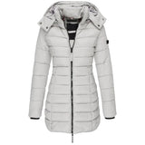 Veste matelassée mi-longue para mulher, veste quente com capuz de cor sólida, inverno 【ENTREGA GRÁTIS】
