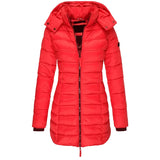 Veste matelassée mi-longue para mulher, veste quente com capuz de cor sólida, inverno 【ENTREGA GRÁTIS】