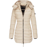 Veste matelassée mi-longue para mulher, veste quente com capuz de cor sólida, inverno 【ENTREGA GRÁTIS】