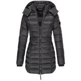 Veste matelassée mi-longue para mulher, veste quente com capuz de cor sólida, inverno 【ENTREGA GRÁTIS】