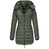 Veste matelassée mi-longue para mulher, veste quente com capuz de cor sólida, inverno 【ENTREGA GRÁTIS】