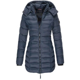 Veste matelassée mi-longue para mulher, veste quente com capuz de cor sólida, inverno 【ENTREGA GRÁTIS】