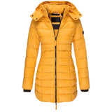 Veste matelassée mi-longue para mulher, veste quente com capuz de cor sólida, inverno 【ENTREGA GRÁTIS】