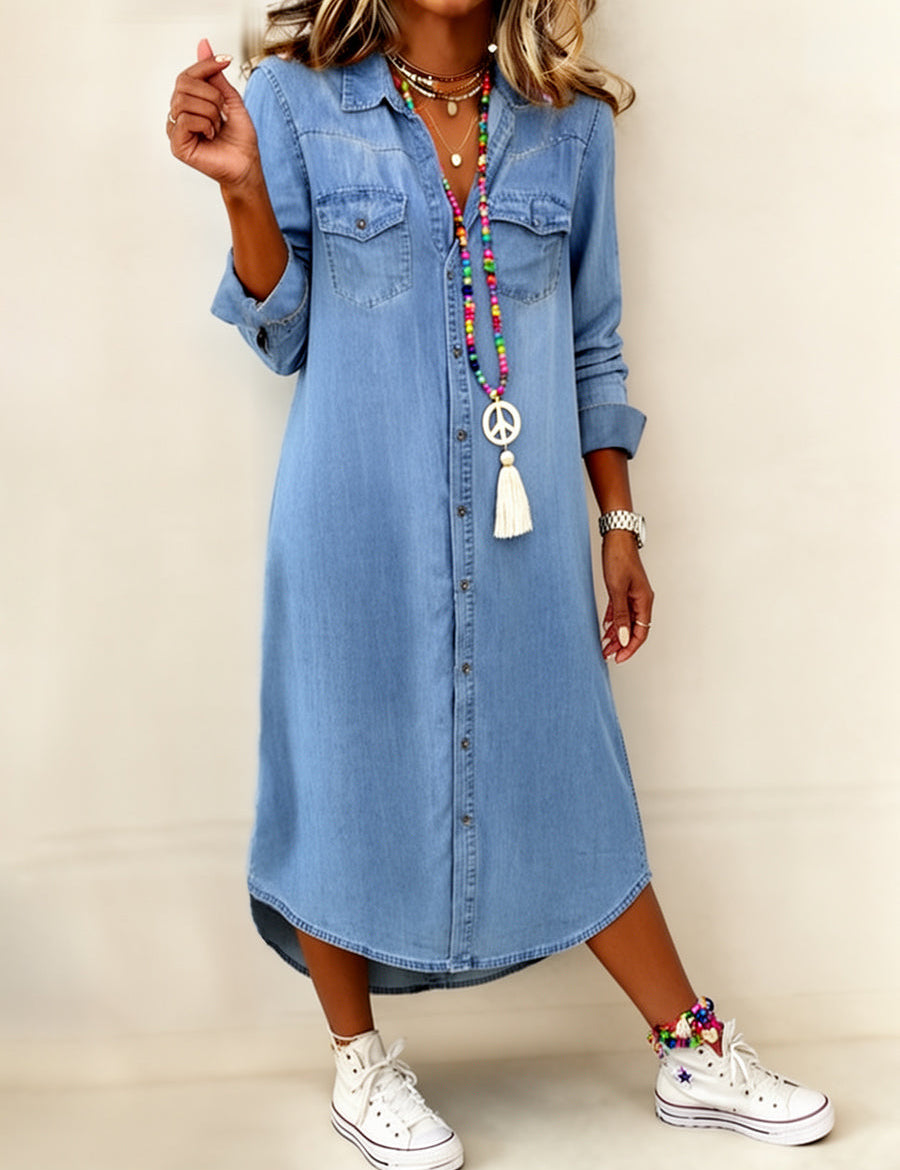 Helena - Vestido Camisa de Denim Casual Elegante