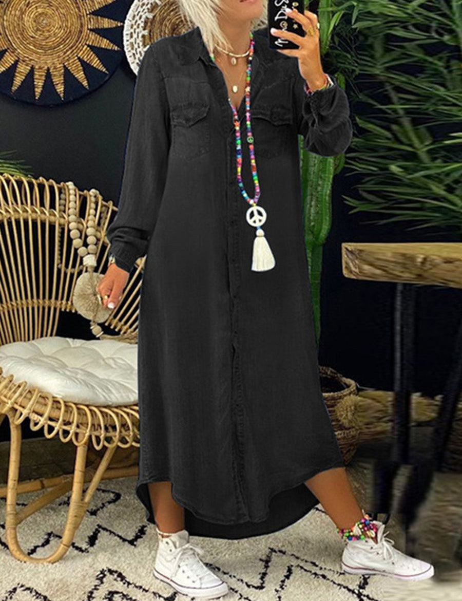 Helena - Vestido Camisa de Denim Casual Elegante