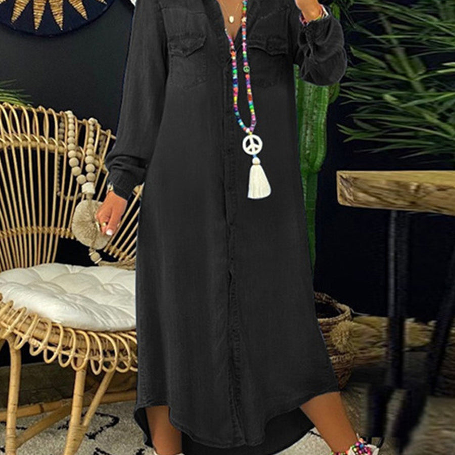 Helena - Vestido Camisa de Denim Casual Elegante
