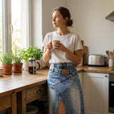 Apenas hoje ao preço promocional – amanhã a preço cheio! Saia maxi em denim com cintura em camadas para mulheres