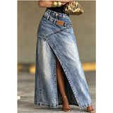 Apenas hoje ao preço promocional – amanhã a preço cheio! Saia maxi em denim com cintura em camadas para mulheres