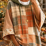 Ana | Hoodie Oversized com Estampa de Patchwork Outonal