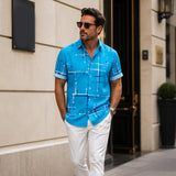 📢📢 80 % DE DESCONTO !! ⏰ Camisa de botão de corte descontraído e padrão geométrico para homem