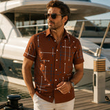 📢📢 80 % DE DESCONTO !! ⏰ Camisa de botão de corte descontraído e padrão geométrico para homem