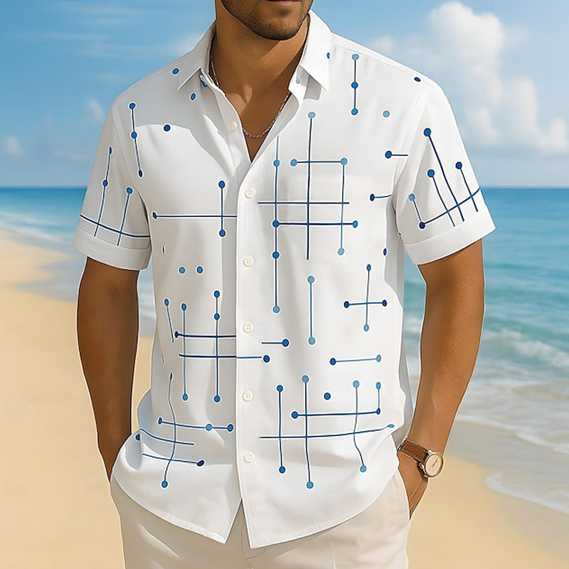 📢📢 80 % DE DESCONTO !! ⏰ Camisa de botão de corte descontraído e padrão geométrico para homem