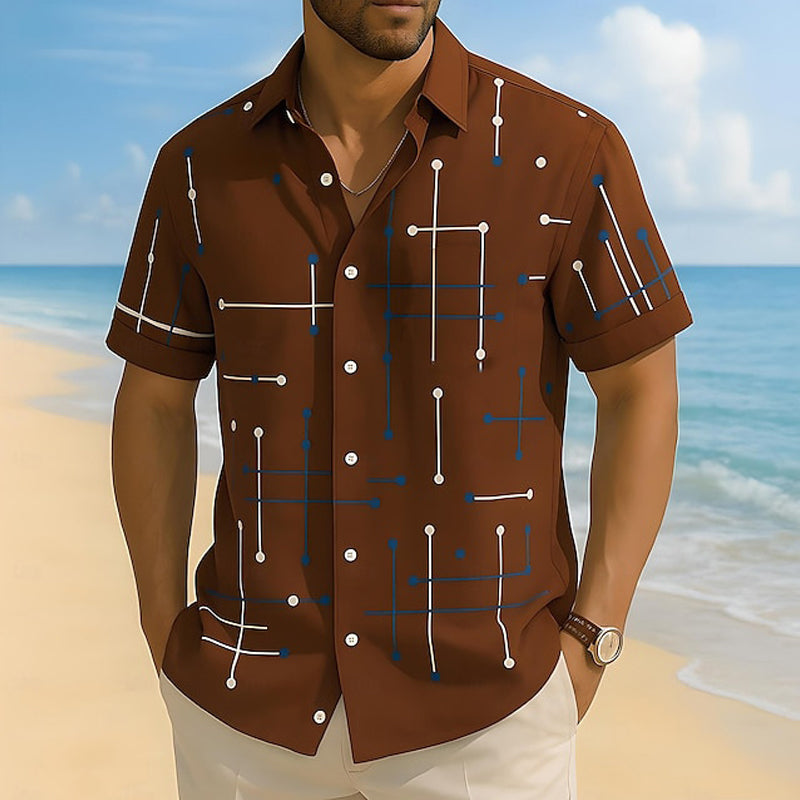 📢📢 80 % DE DESCONTO !! ⏰ Camisa de botão de corte descontraído e padrão geométrico para homem