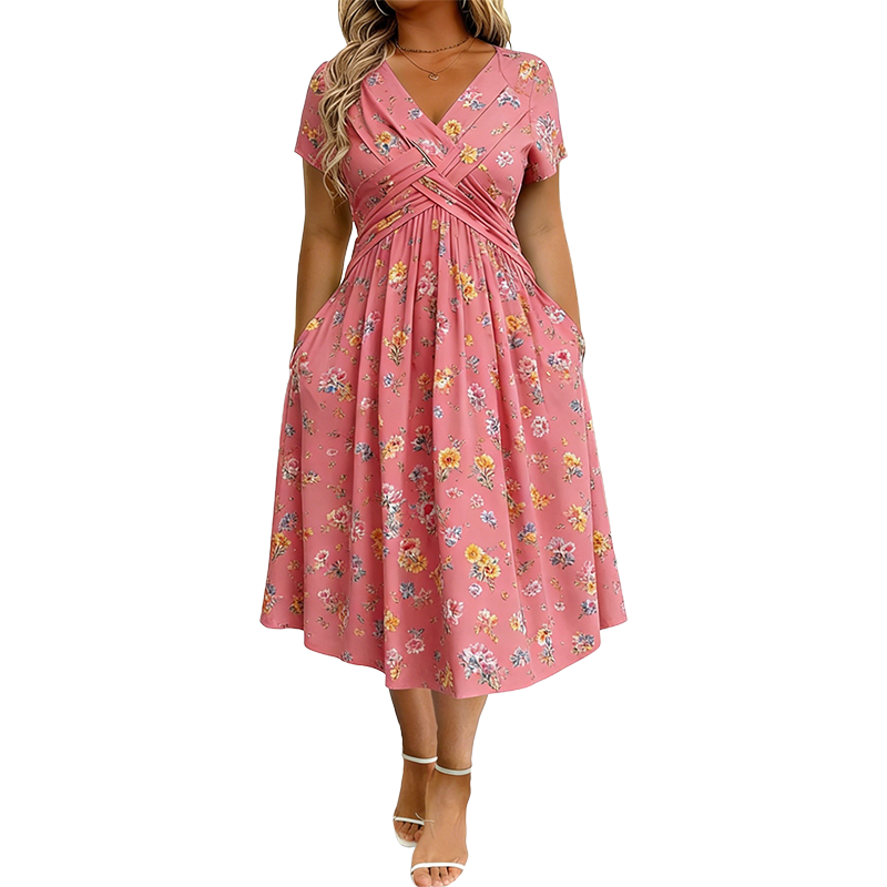 🌸 Vestido Floral com Decote em V e Cintura Torcida – Elegante e Casual para Qualquer Ocasião