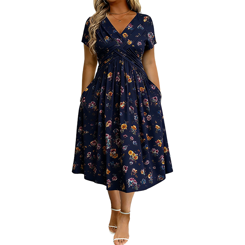 🌸 Vestido Floral com Decote em V e Cintura Torcida – Elegante e Casual para Qualquer Ocasião