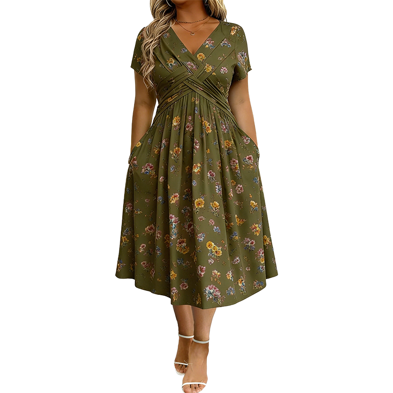 🌸 Vestido Floral com Decote em V e Cintura Torcida – Elegante e Casual para Qualquer Ocasião