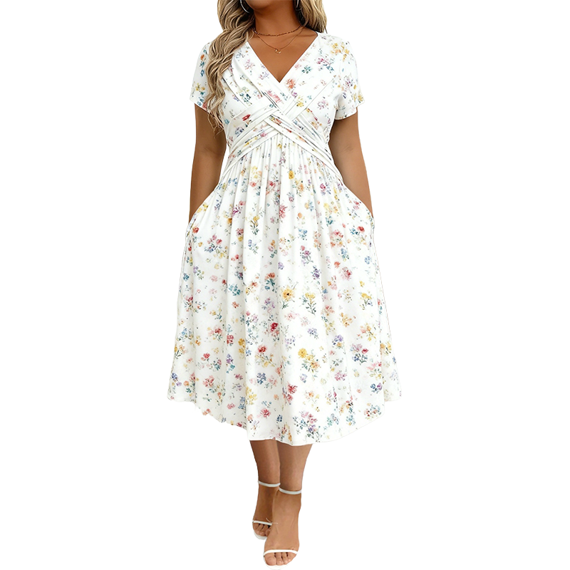 🌸 Vestido Floral com Decote em V e Cintura Torcida – Elegante e Casual para Qualquer Ocasião