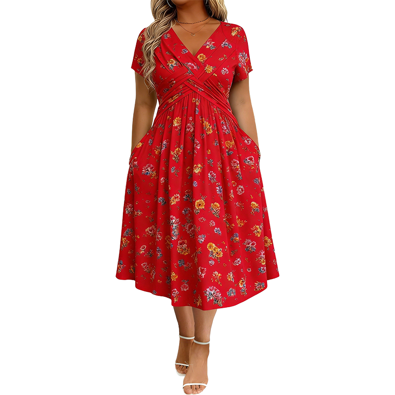 🌸 Vestido Floral com Decote em V e Cintura Torcida – Elegante e Casual para Qualquer Ocasião