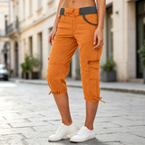 Calças Capri Cargo de cintura alta para mulheres