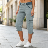 Calças Capri Cargo de cintura alta para mulheres