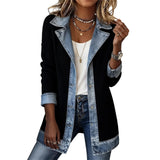 Manteau em malha canelada elegante para mulher com painéis em denim