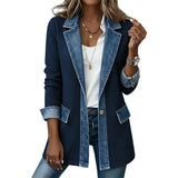 Manteau em malha canelada elegante para mulher com painéis em denim