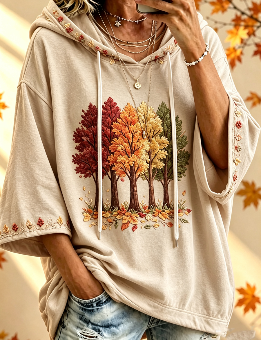 Maria | Hoodie Oversized com Estampa Outonal