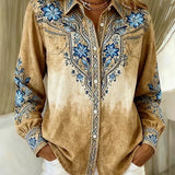Delamont Paris | Chemisier Vintage Floral com Estilo Western e Fecho Abotoado
