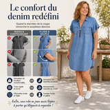⌛Oferta por tempo limitado – Vestido camisa casual em jeans para mulher, corte solto, gola, mangas curtas, fecho éclair e bolsos