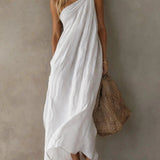 Adriana Vestido Maxi Assimétrico com Efeito Linho