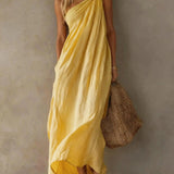 Adriana Maxi Vestido Assimétrico com Efeito Linho