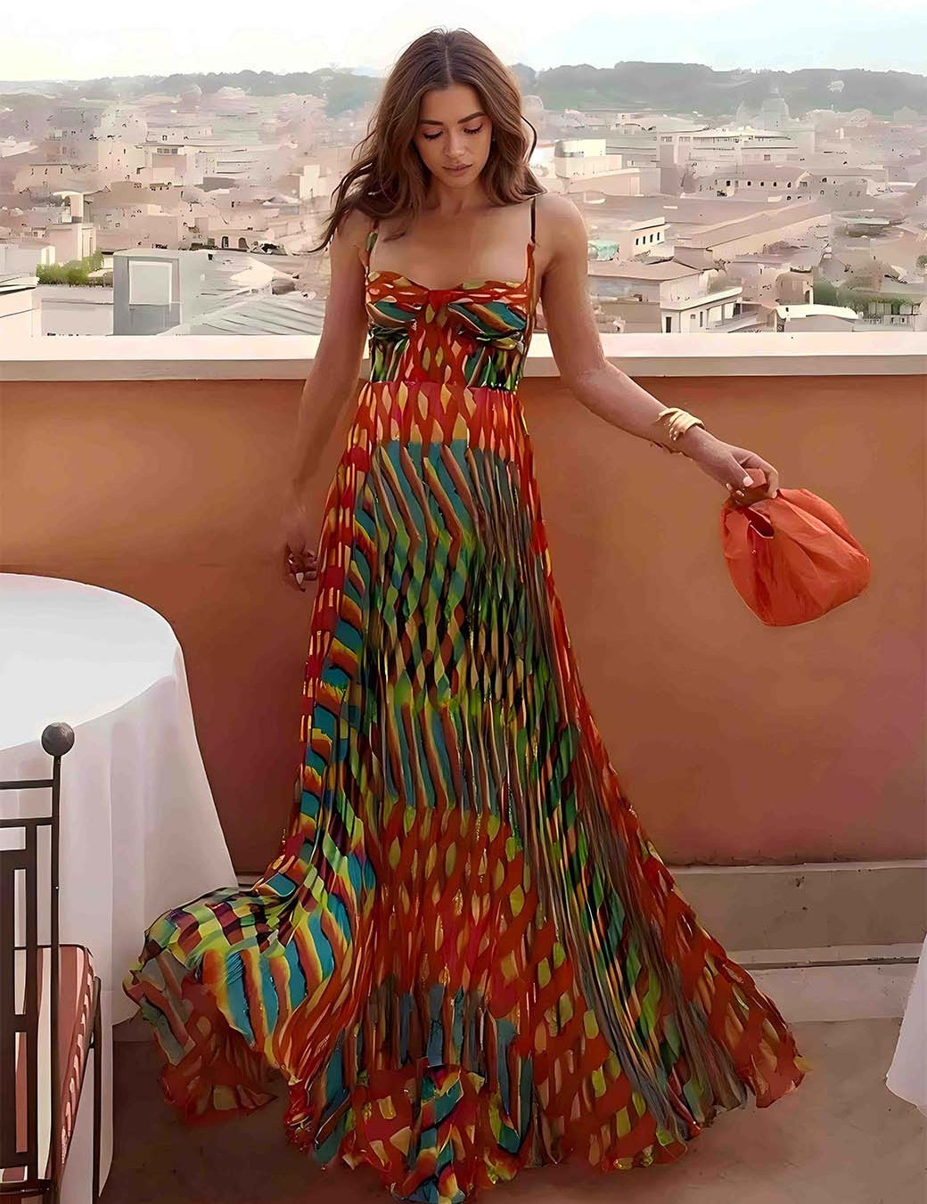 Aria - Vestido Maxi Estampado Abstrato