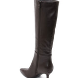 Ziana - Sapatos de Couro Tipo Kitten com Tacão Baixo em Tom Castanho